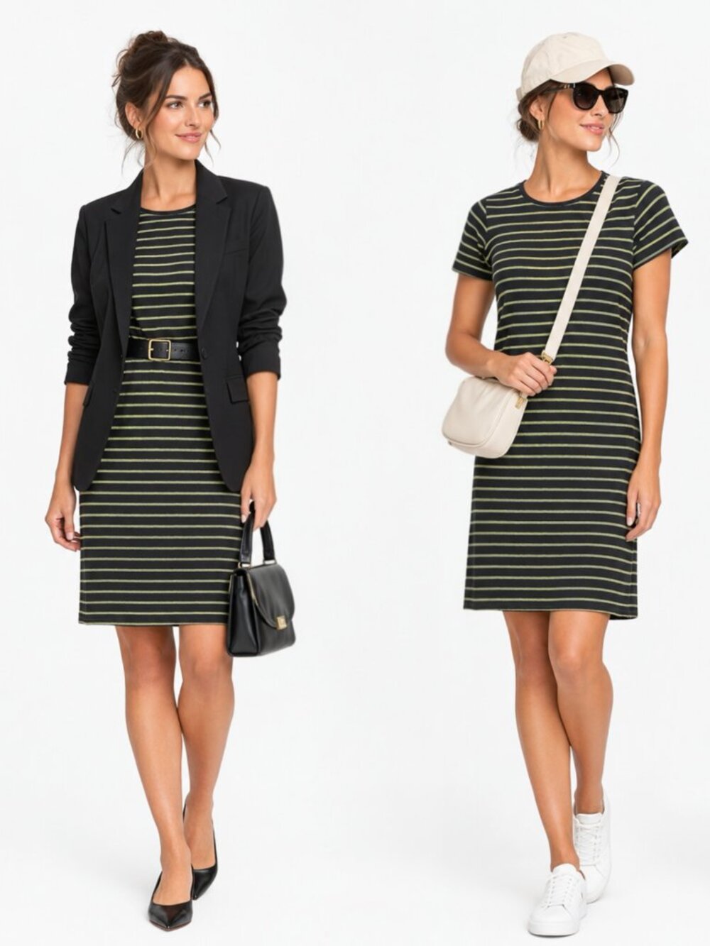 Sail to Sable Navy and Neon Yellow Green Striped Midi Dress